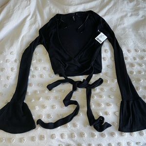 UO Tie crop top with flare sleeves